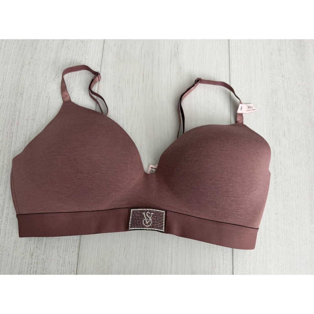 NWT Victoria's Secret Shine Patch Lightly Lined Wireless Bra Sz 36D Mauve Pink